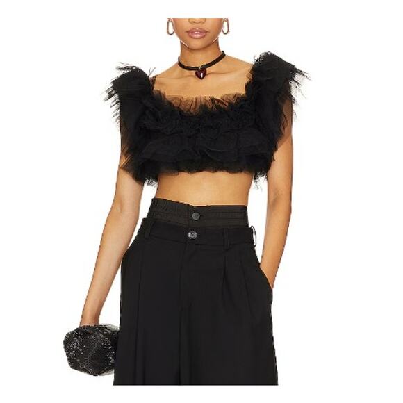 Intimately Free People Black Tulle Ruffled Birthday Cake Cropped Cami Top Size S - Picture 1 of 7